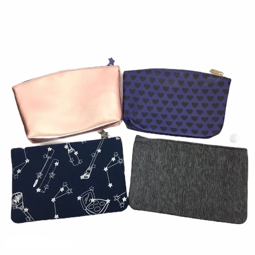 IPSY Bags Set of 4 Cosmetic Makeup Zip Pouches Rose Gold Stars Astrology Hearts
